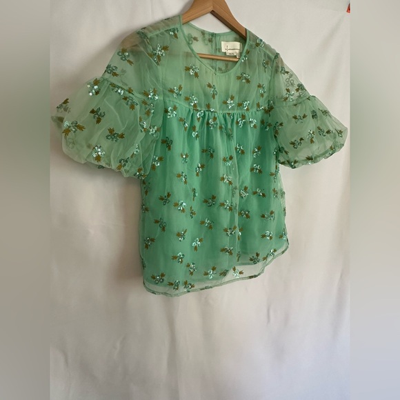 ANTHROPOLOGIE Sabine Puff Sleeve Beaded Blouse EUC Size 4 - Picture 5 of 10